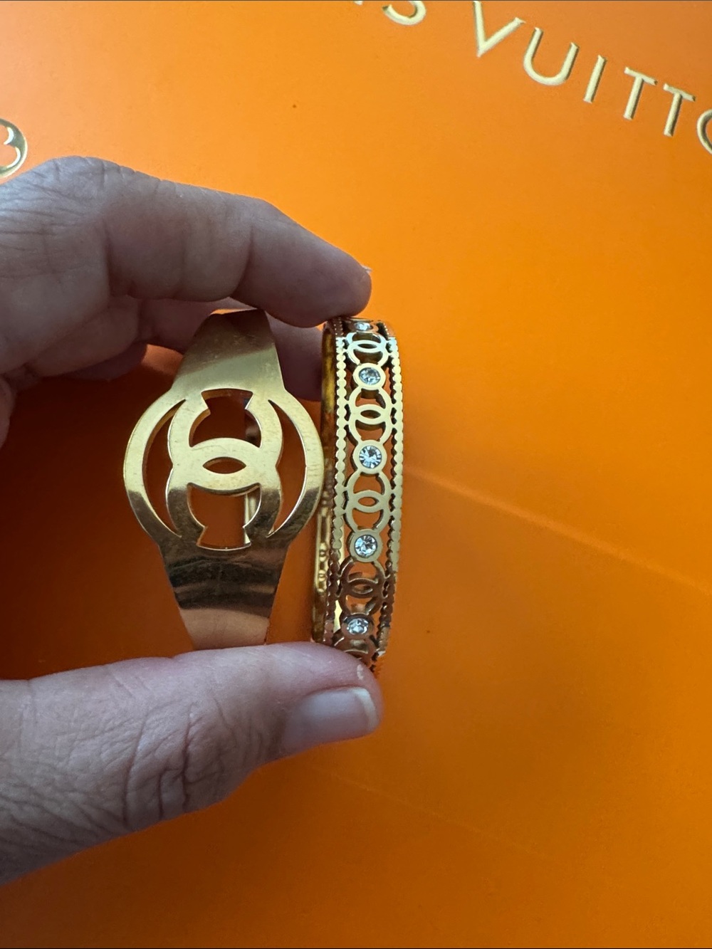 Gold-Tone Logo Bangle and Crystal Accent Bracelet